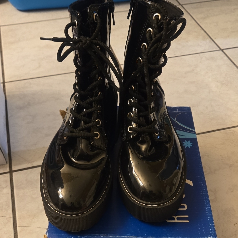 H&M Shiny Black Combat Boots